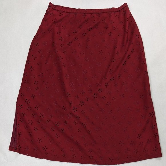 Coldwater Creek Red Floral Eyelet Slit Skirt 2X - Picture 2 of 6